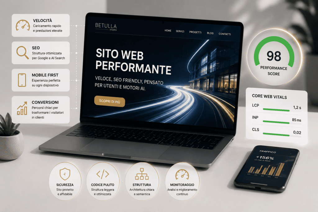 Sito web performante sviluppato da Betulla Studio con ottimizzazione SEO e AI Search